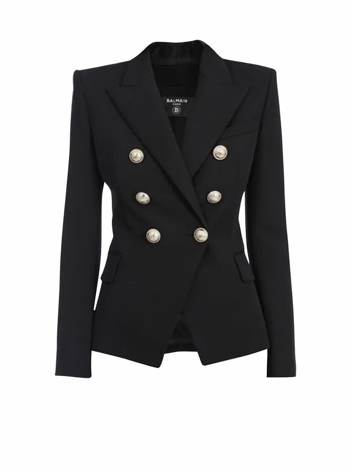 Balmain Jackets And Blazers Womens Grain De Poudre DoubleBreasted Jacket Black Balmain Jackets And Blazers Womens Grain De Poudre DoubleBreasted Jacket Black