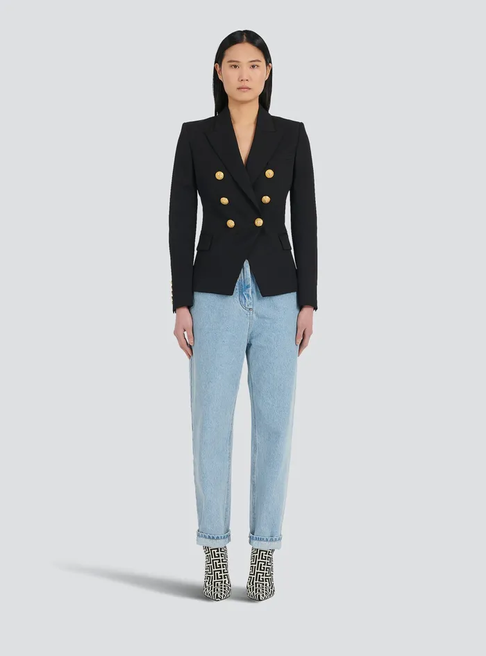 Balmain Jackets And Blazers Womens Grain De Poudre DoubleBreasted Jacket Black Balmain Jackets And Blazers Womens Grain De Poudre DoubleBreasted Jacket Black