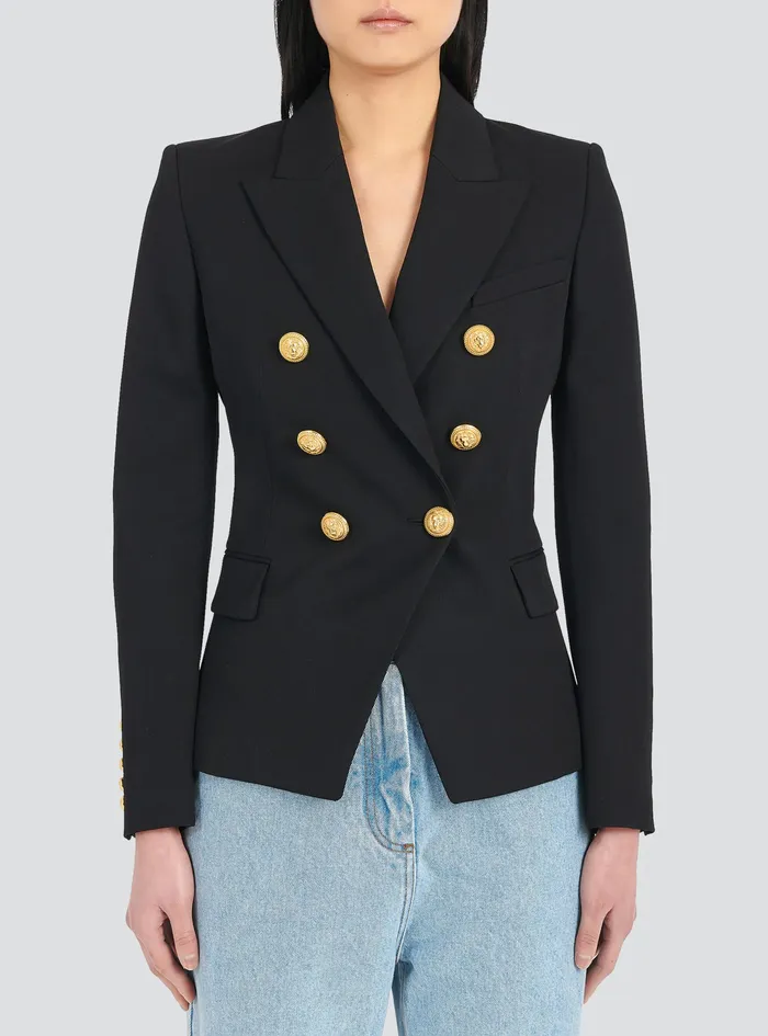 Balmain Jackets And Blazers Womens Grain De Poudre DoubleBreasted Jacket Black Balmain Jackets And Blazers Womens Grain De Poudre DoubleBreasted Jacket Black