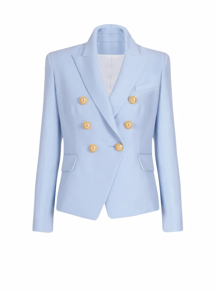 Balmain Jackets And Blazers Womens Grain De Poudre DoubleBreasted Jacket Blue Balmain Jackets And Blazers Womens Grain De Poudre DoubleBreasted Jacket Blue