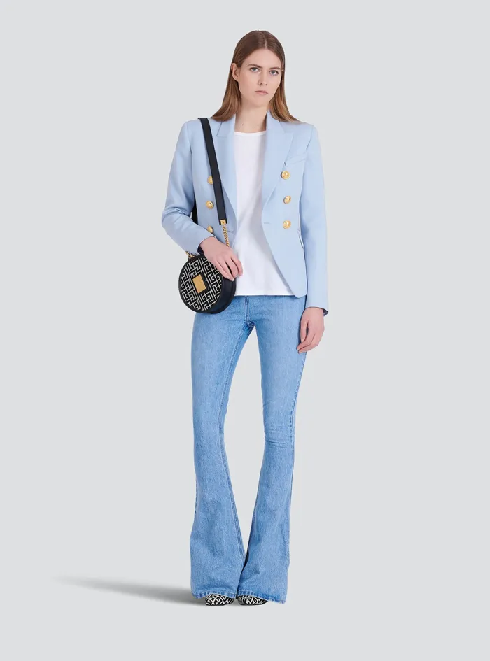 Balmain Jackets And Blazers Womens Grain De Poudre DoubleBreasted Jacket Blue Balmain Jackets And Blazers Womens Grain De Poudre DoubleBreasted Jacket Blue