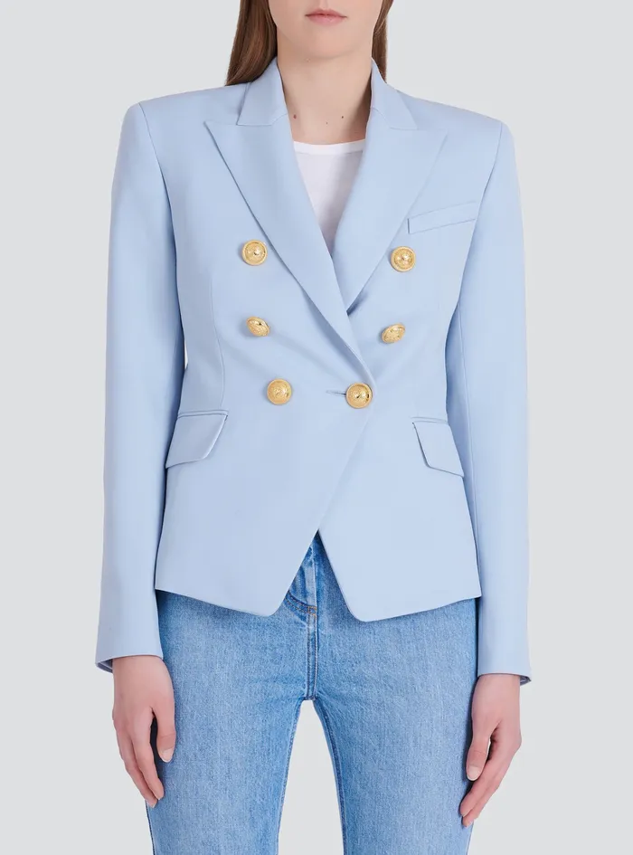 Balmain Jackets And Blazers Womens Grain De Poudre DoubleBreasted Jacket Blue Balmain Jackets And Blazers Womens Grain De Poudre DoubleBreasted Jacket Blue