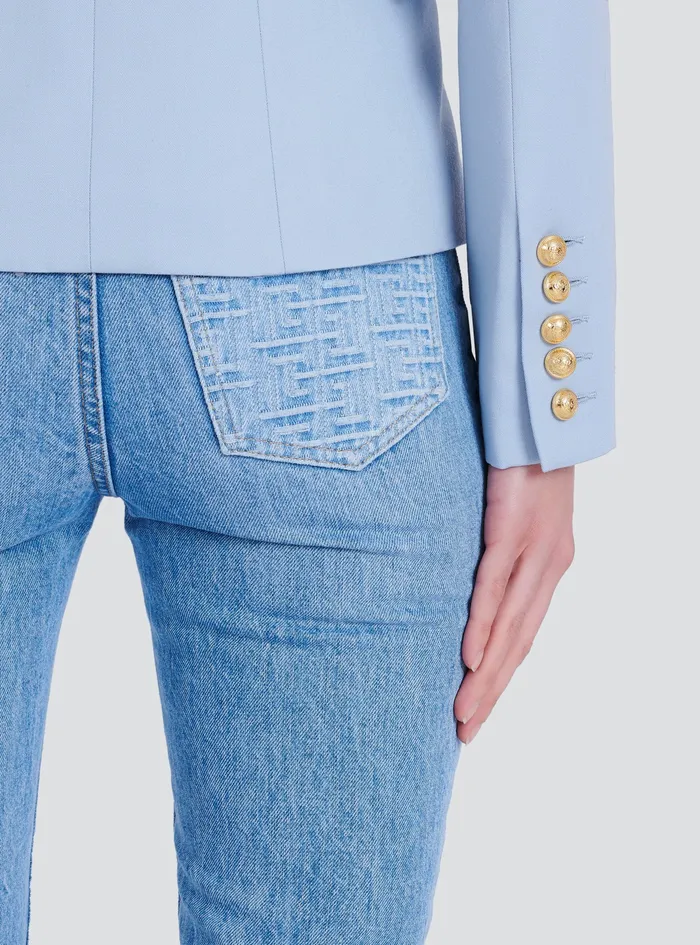 Balmain Jackets And Blazers Womens Grain De Poudre DoubleBreasted Jacket Blue Balmain Jackets And Blazers Womens Grain De Poudre DoubleBreasted Jacket Blue