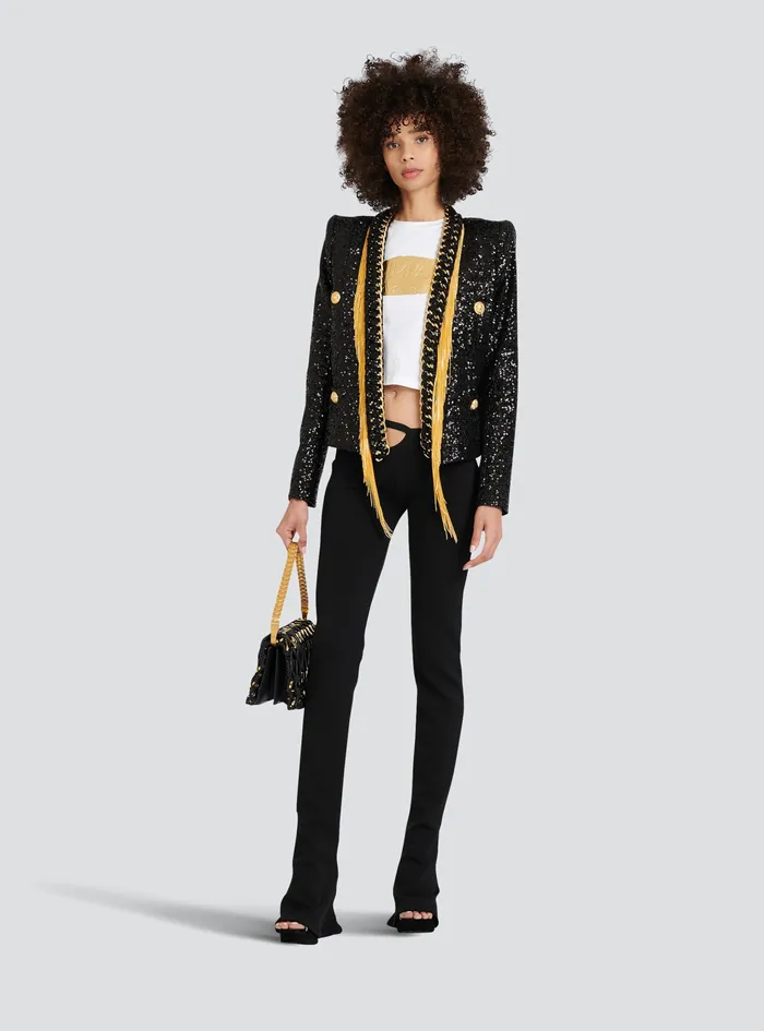 Balmain Jackets And Blazers Womens Sequined Jacket With Chain Fringed Black