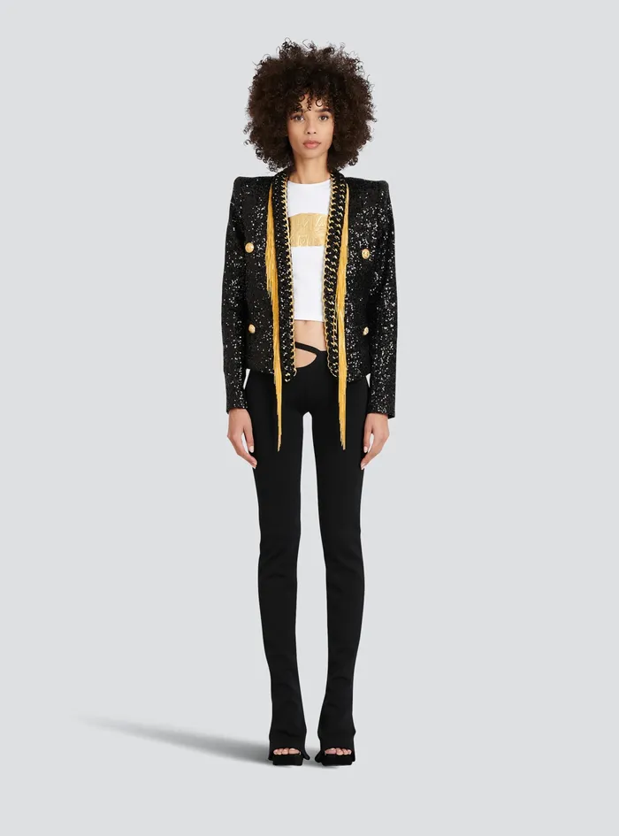 Balmain Jackets And Blazers Womens Sequined Jacket With Chain Fringed Black