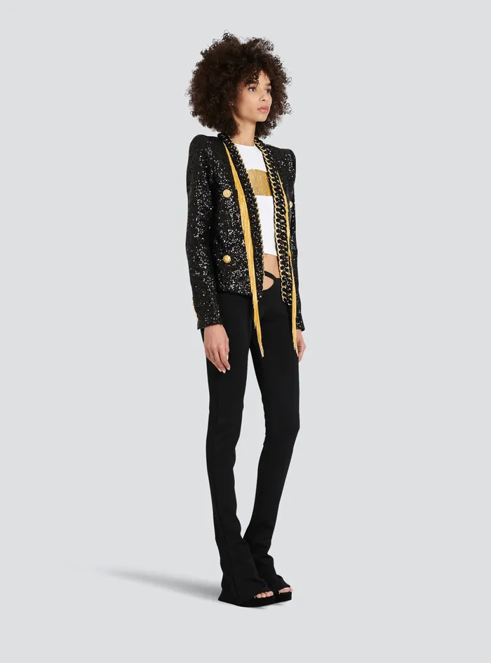 Balmain Jackets And Blazers Womens Sequined Jacket With Chain Fringed Black