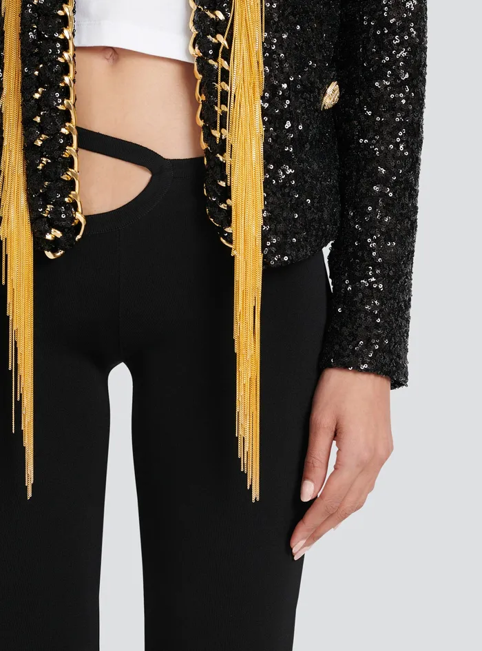 Balmain Jackets And Blazers Womens Sequined Jacket With Chain Fringed Black
