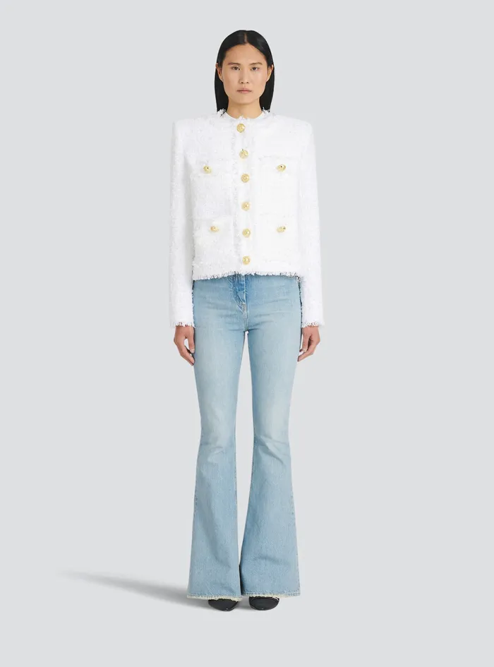 Balmain Jackets And Blazers Womens Tweed Jacket White Balmain Jackets And Blazers Womens Tweed Jacket White