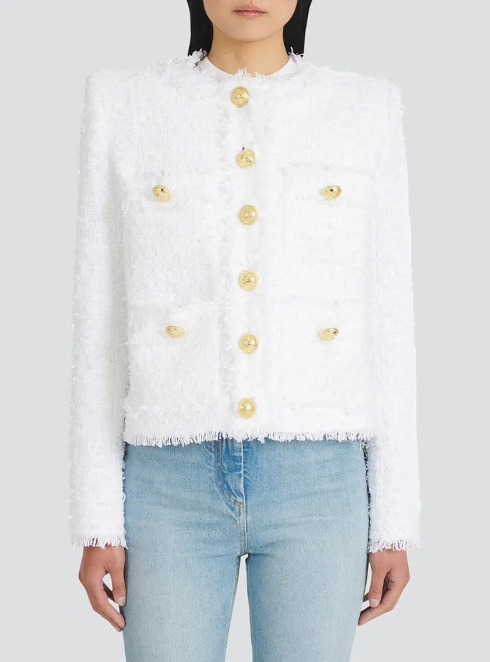 Balmain Jackets And Blazers Womens Tweed Jacket White Balmain Jackets And Blazers Womens Tweed Jacket White