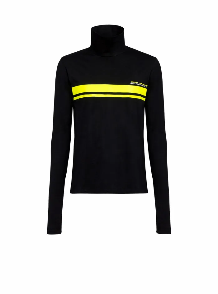 Balmain Knitwear Mens Capsule After Ski 8211 Cotton Turtleneck With Balmain Logo Print Black Balmain Knitwear Mens Capsule After Ski 8211 Cotton Turtleneck With Balmain Logo Print Black