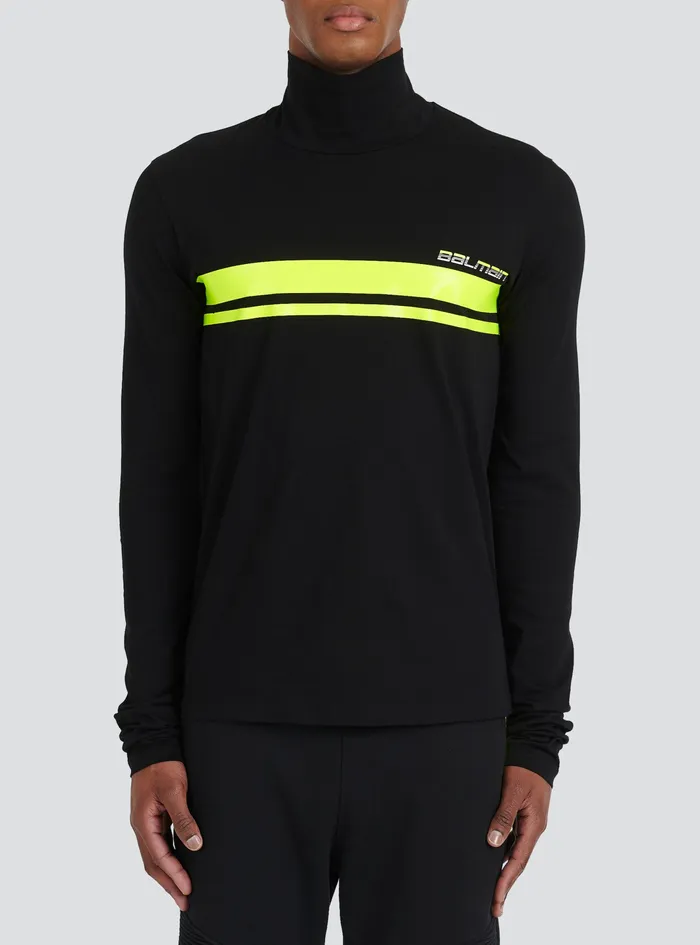 Balmain Knitwear Mens Capsule After Ski 8211 Cotton Turtleneck With Balmain Logo Print Black Balmain Knitwear Mens Capsule After Ski 8211 Cotton Turtleneck With Balmain Logo Print Black