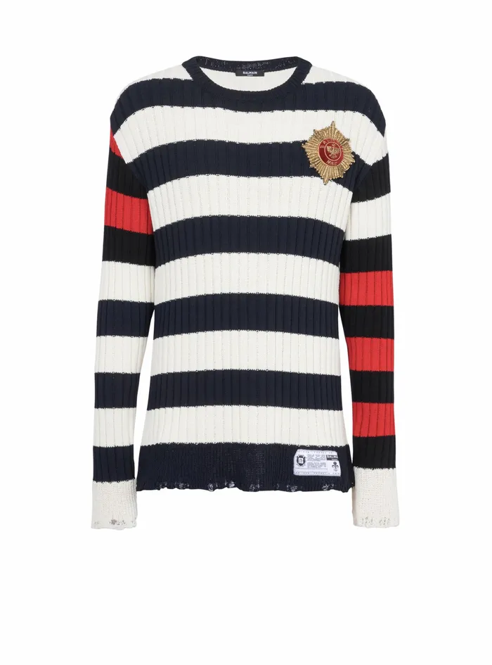 Balmain Knitwear Mens Destroyed Nautical Sweater Multicolor