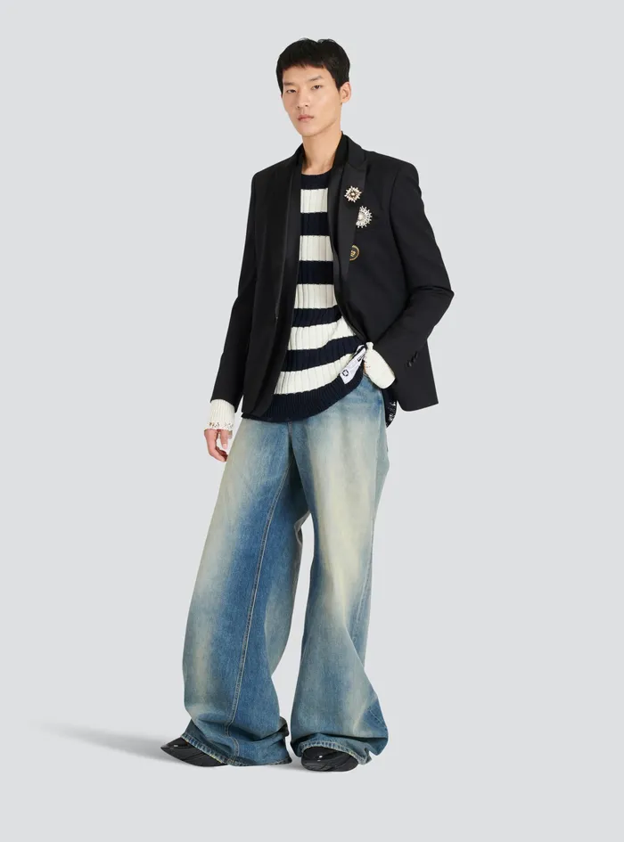 Balmain Knitwear Mens Destroyed Nautical Sweater Multicolor Balmain Knitwear Mens Destroyed Nautical Sweater Multicolor