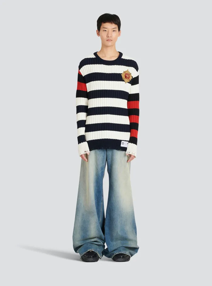 Balmain Knitwear Mens Destroyed Nautical Sweater Multicolor Balmain Knitwear Mens Destroyed Nautical Sweater Multicolor