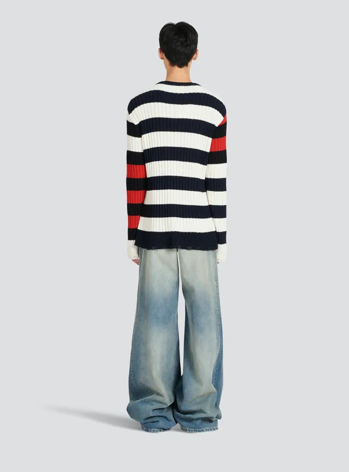 Balmain Knitwear Mens Destroyed Nautical Sweater Multicolor Balmain Knitwear Mens Destroyed Nautical Sweater Multicolor