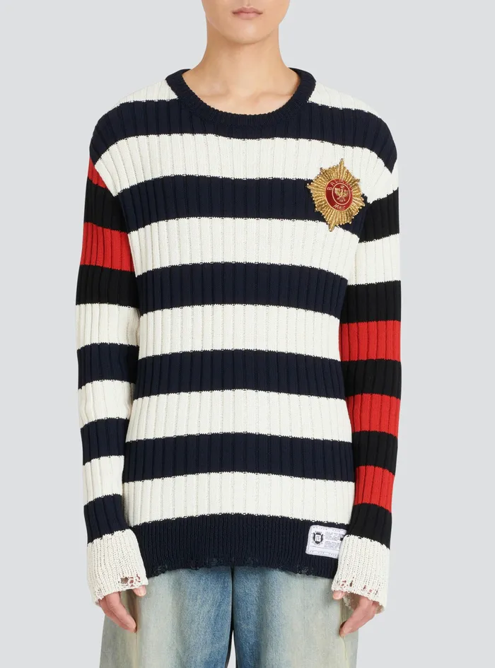 Balmain Knitwear Mens Destroyed Nautical Sweater Multicolor Balmain Knitwear Mens Destroyed Nautical Sweater Multicolor