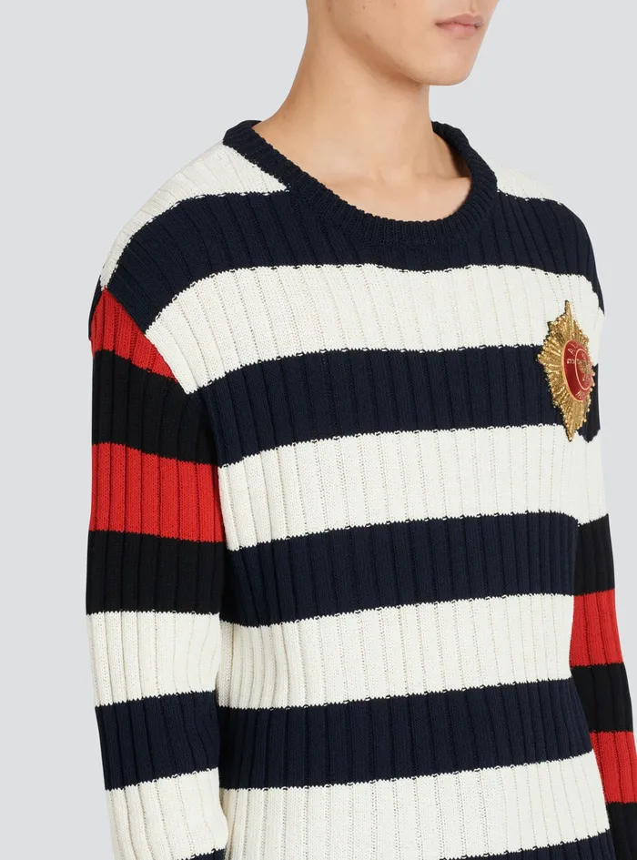 Balmain Knitwear Mens Destroyed Nautical Sweater Multicolor Balmain Knitwear Mens Destroyed Nautical Sweater Multicolor