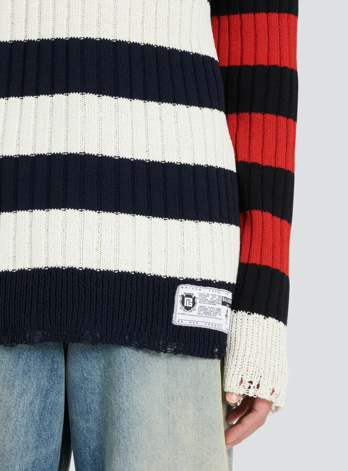 Balmain Knitwear Mens Destroyed Nautical Sweater Multicolor Balmain Knitwear Mens Destroyed Nautical Sweater Multicolor
