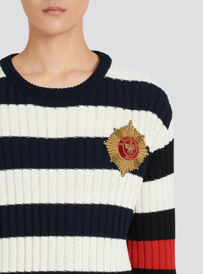 Balmain Knitwear Mens Destroyed Nautical Sweater Multicolor Balmain Knitwear Mens Destroyed Nautical Sweater Multicolor