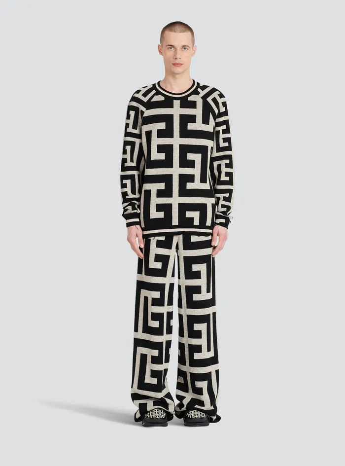 Balmain Knitwear Mens Wool Sweater With Maxi Balmain Monogram Black Balmain Knitwear Mens Wool Sweater With Maxi Balmain Monogram Black