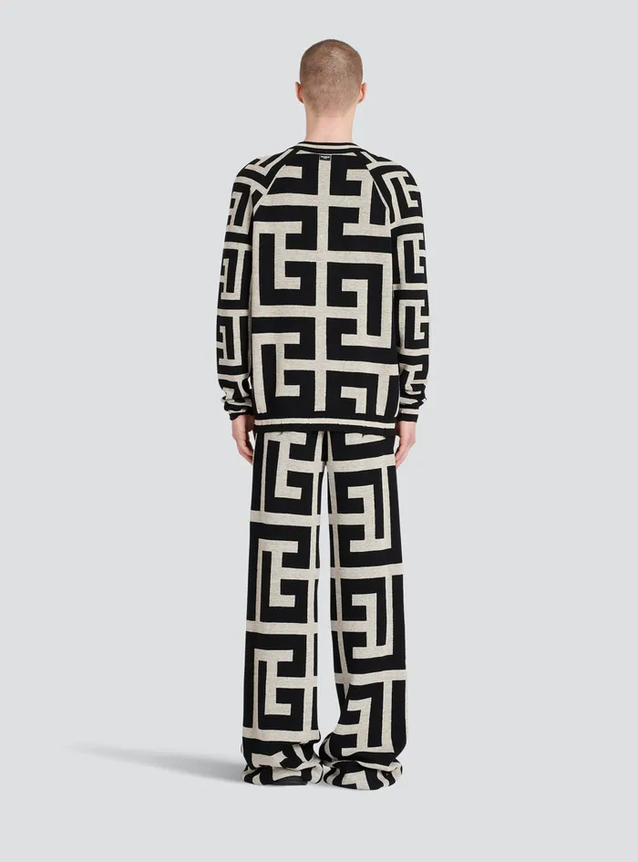 Balmain Knitwear Mens Wool Sweater With Maxi Balmain Monogram Black Balmain Knitwear Mens Wool Sweater With Maxi Balmain Monogram Black