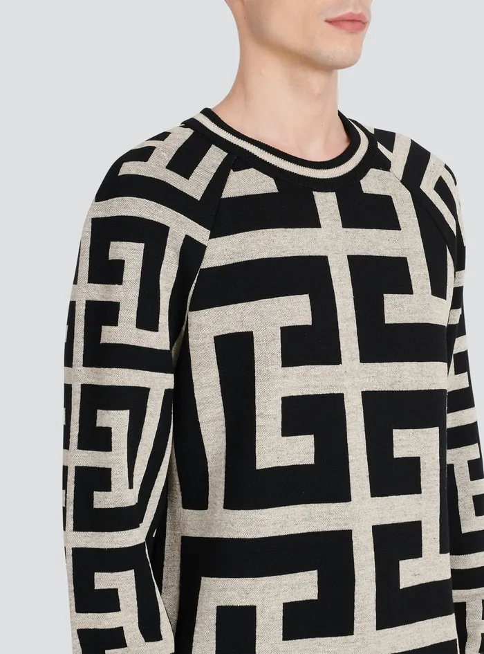 Balmain Knitwear Mens Wool Sweater With Maxi Balmain Monogram Black Balmain Knitwear Mens Wool Sweater With Maxi Balmain Monogram Black