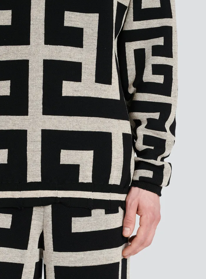 Balmain Knitwear Mens Wool Sweater With Maxi Balmain Monogram Black Balmain Knitwear Mens Wool Sweater With Maxi Balmain Monogram Black