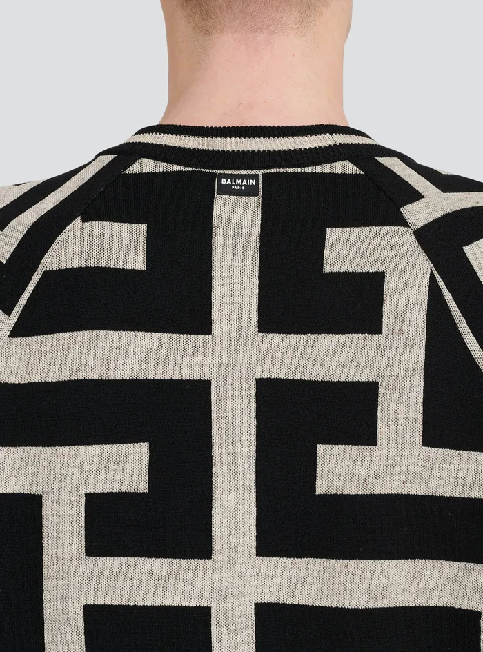 Balmain Knitwear Mens Wool Sweater With Maxi Balmain Monogram Black Balmain Knitwear Mens Wool Sweater With Maxi Balmain Monogram Black