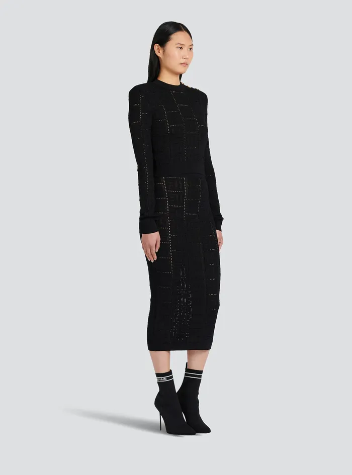 Balmain Knitwear Womens Cropped EcoDesigned Sweater With Balmain Monogram Black Balmain Knitwear Womens Cropped EcoDesigned Sweater With Balmain Monogram Black
