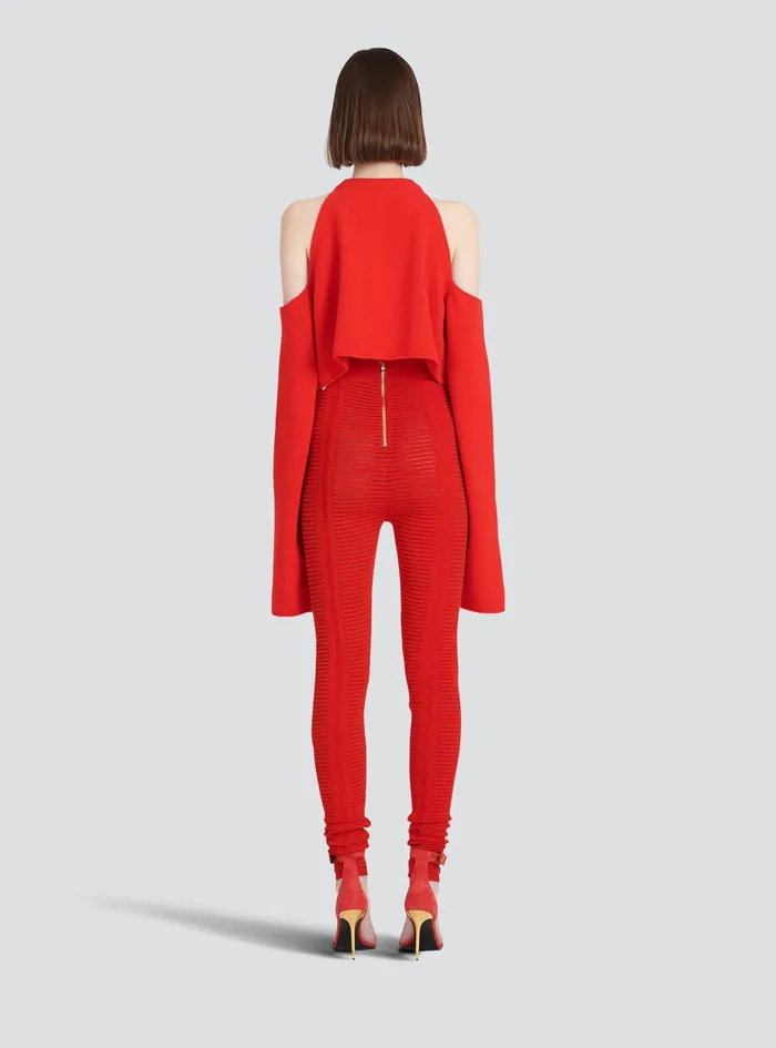 Balmain Knitwear Womens Cropped Knit Sweater Red Balmain Knitwear Womens Cropped Knit Sweater Red