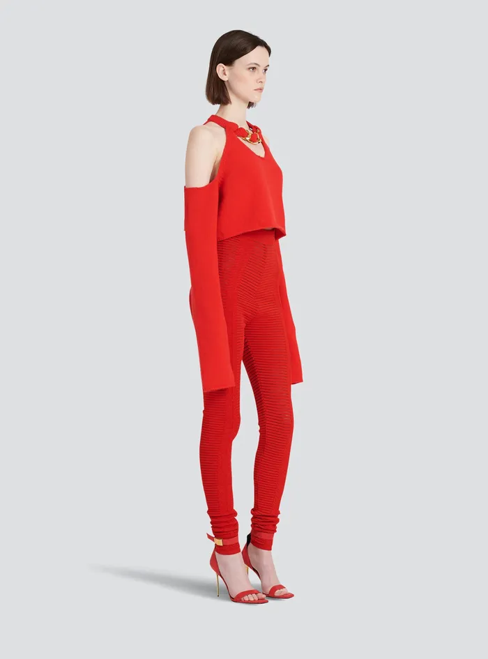 Balmain Knitwear Womens Cropped Knit Sweater Red Balmain Knitwear Womens Cropped Knit Sweater Red