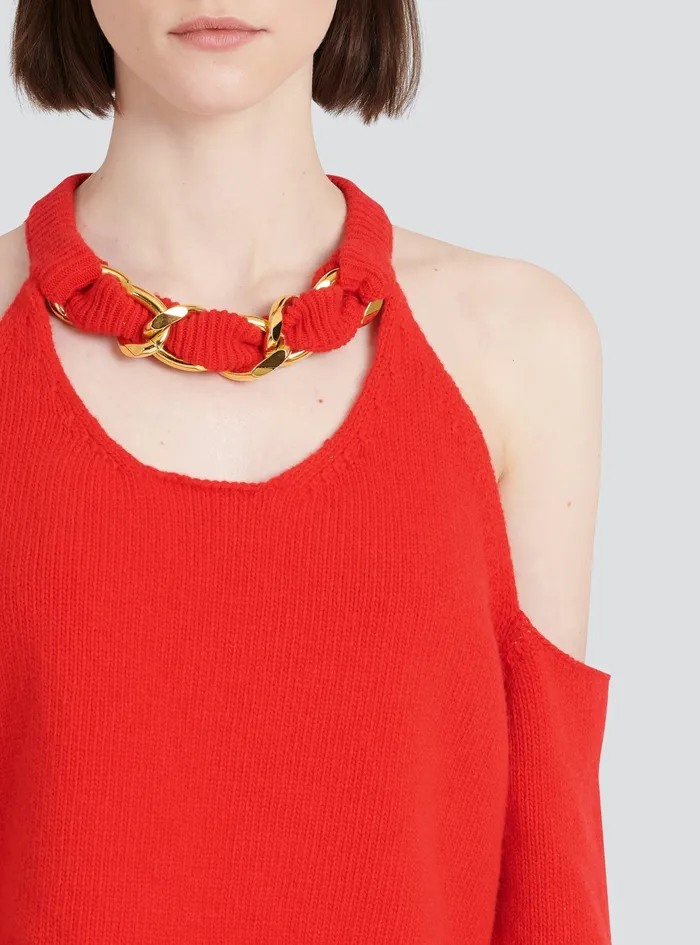 Balmain Knitwear Womens Cropped Knit Sweater Red Balmain Knitwear Womens Cropped Knit Sweater Red