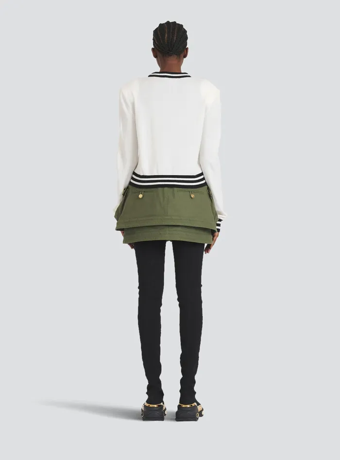 Balmain Knitwear Womens Cropped Wool Sweatshirt With Balmain Logo White Balmain Knitwear Womens Cropped Wool Sweatshirt With Balmain Logo White