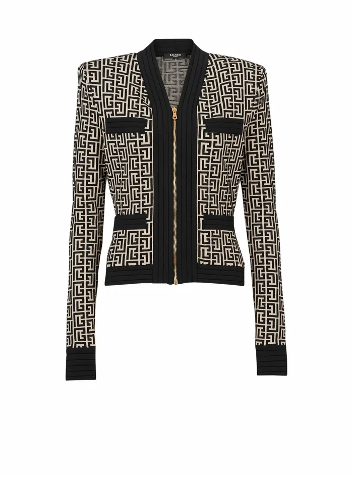 Balmain Knitwear Womens Knit Cardigan With Balmain Monogram Black