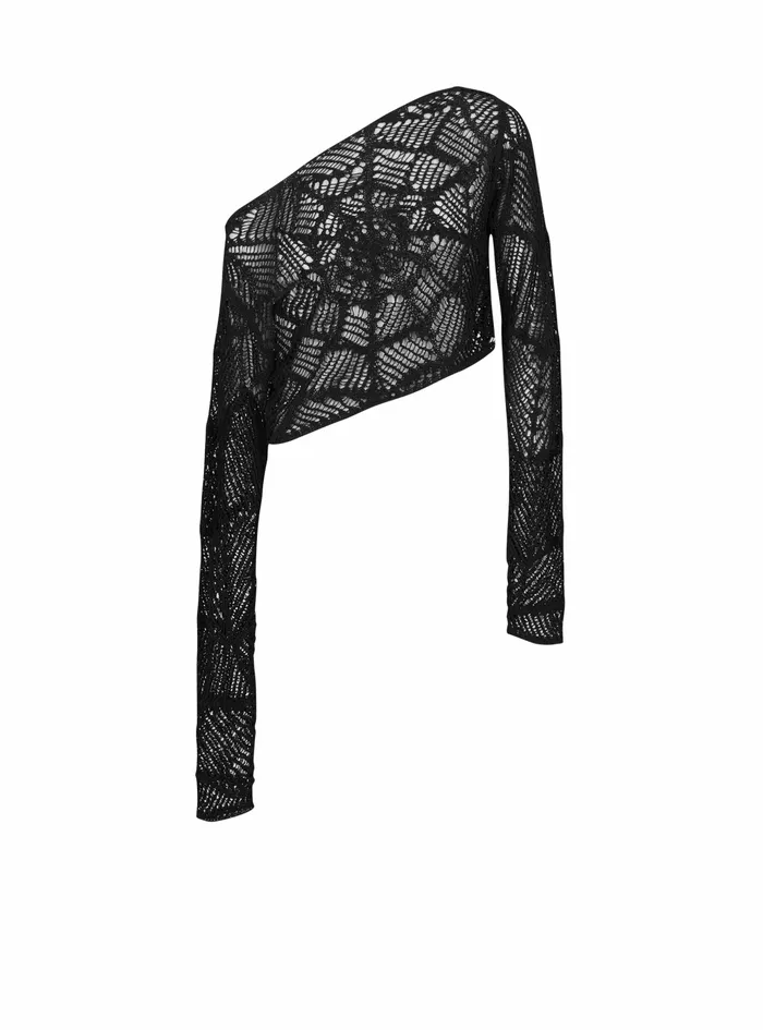 Balmain Knitwear Womens Knit OffTheShoulder Crop Top Black