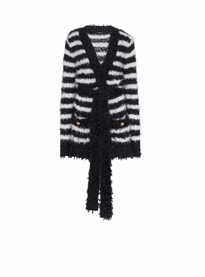 Balmain Knitwear Womens Striped Knit Cardigan Black