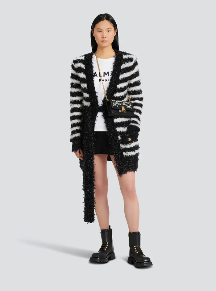 Balmain Knitwear Womens Striped Knit Cardigan Black Balmain Knitwear Womens Striped Knit Cardigan Black
