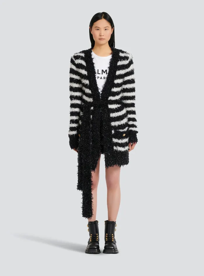 Balmain Knitwear Womens Striped Knit Cardigan Black Balmain Knitwear Womens Striped Knit Cardigan Black