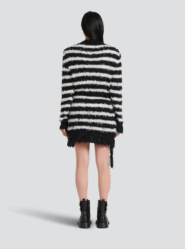 Balmain Knitwear Womens Striped Knit Cardigan Black Balmain Knitwear Womens Striped Knit Cardigan Black
