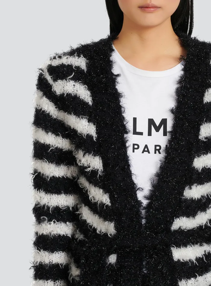 Balmain Knitwear Womens Striped Knit Cardigan Black Balmain Knitwear Womens Striped Knit Cardigan Black