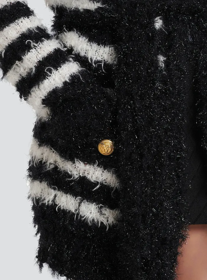 Balmain Knitwear Womens Striped Knit Cardigan Black Balmain Knitwear Womens Striped Knit Cardigan Black