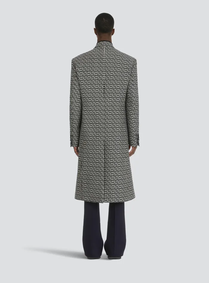 Balmain Outerwear Mens Bicolor DoubleBreasted Coat With Balmain Monogram Black Balmain Outerwear Mens Bicolor DoubleBreasted Coat With Balmain Monogram Black