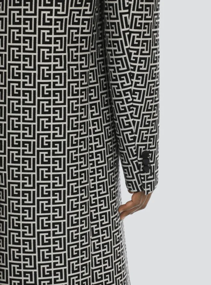 Balmain Outerwear Mens Bicolor DoubleBreasted Coat With Balmain Monogram Black Balmain Outerwear Mens Bicolor DoubleBreasted Coat With Balmain Monogram Black