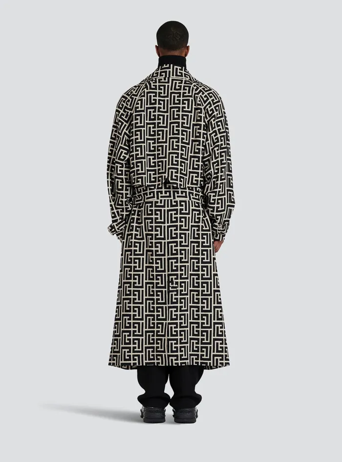 Balmain Outerwear Mens Bicolor Wool Trench Coat With Balmain Monogram Black Balmain Outerwear Mens Bicolor Wool Trench Coat With Balmain Monogram Black