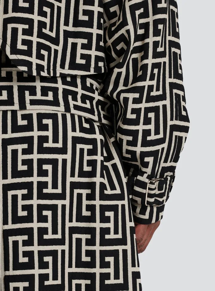 Balmain Outerwear Mens Bicolor Wool Trench Coat With Balmain Monogram Black Balmain Outerwear Mens Bicolor Wool Trench Coat With Balmain Monogram Black