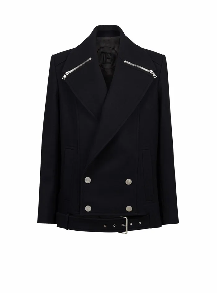 Balmain Outerwear Mens Cropped Wool Coat Black