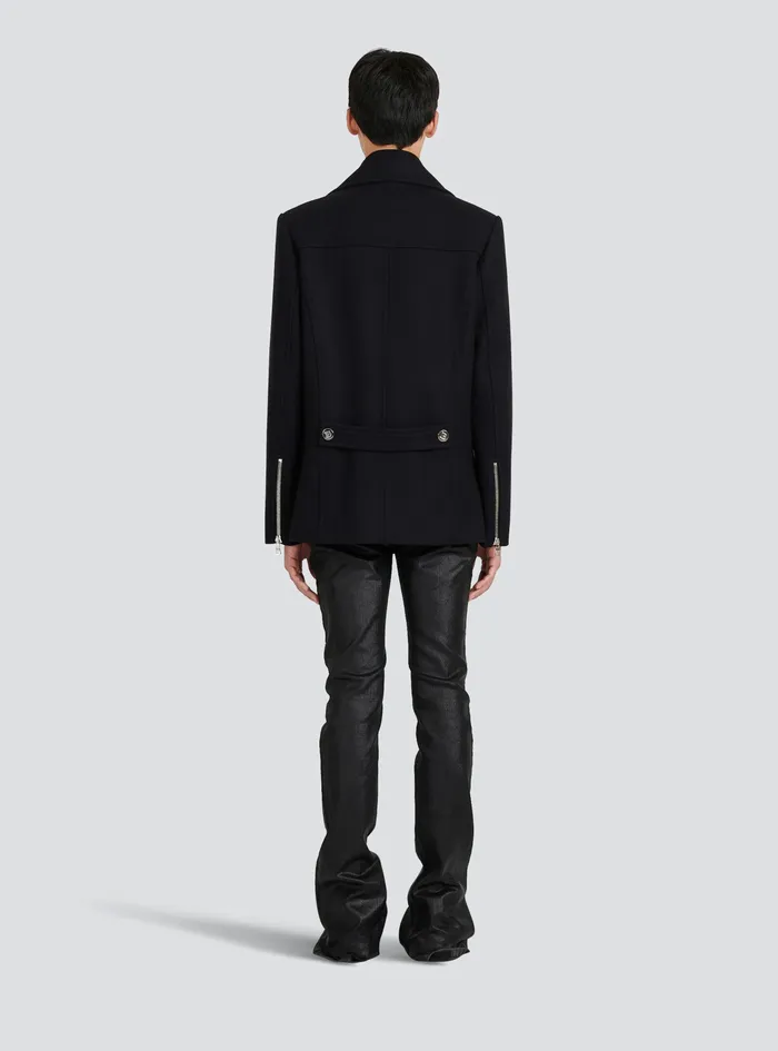 Balmain Outerwear Mens Cropped Wool Coat Black Balmain Outerwear Mens Cropped Wool Coat Black