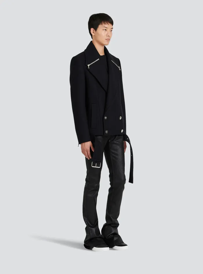Balmain Outerwear Mens Cropped Wool Coat Black Balmain Outerwear Mens Cropped Wool Coat Black