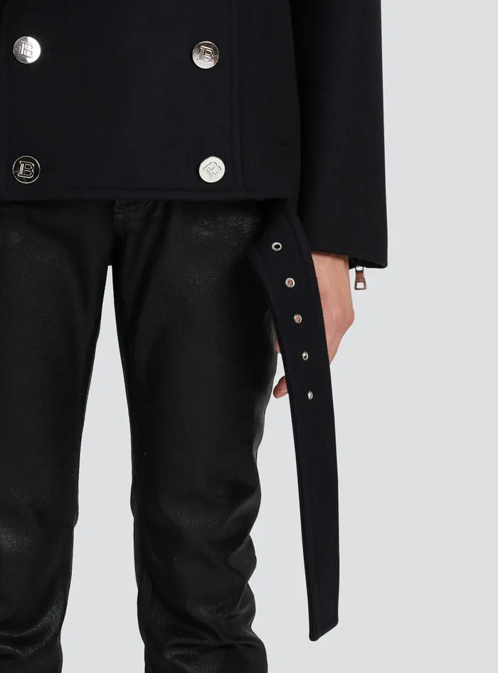 Balmain Outerwear Mens Cropped Wool Coat Black Balmain Outerwear Mens Cropped Wool Coat Black