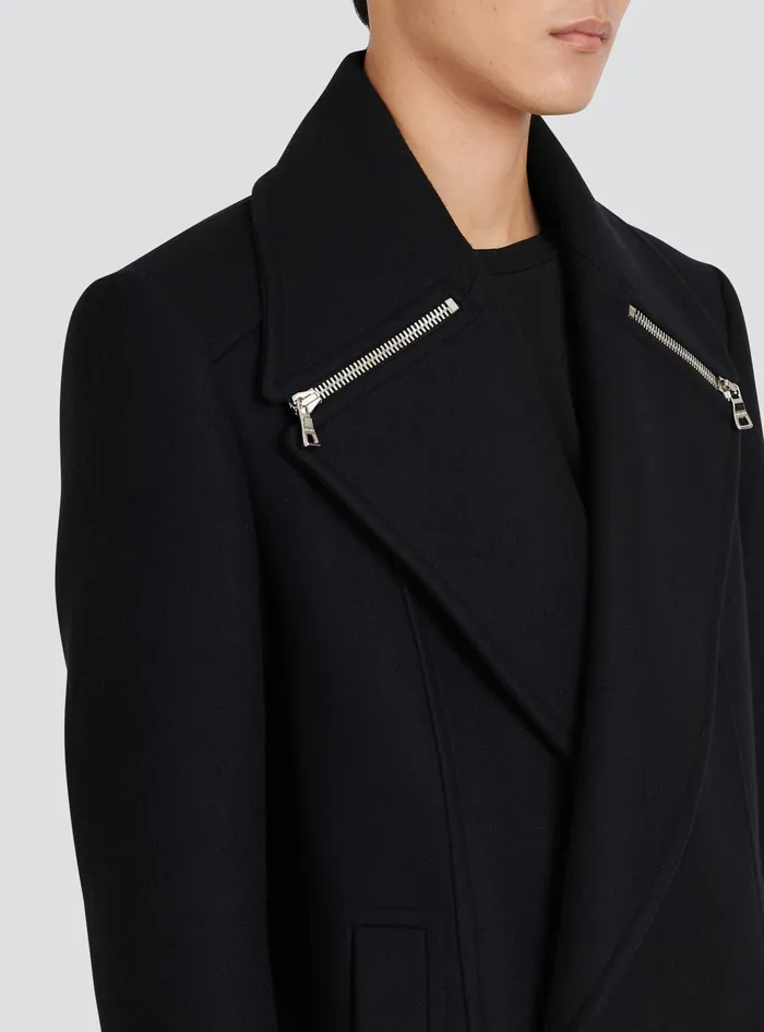 Balmain Outerwear Mens Cropped Wool Coat Black Balmain Outerwear Mens Cropped Wool Coat Black